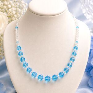 Baby Blue Clear Crystal Glass Graduated Beaded Necklace